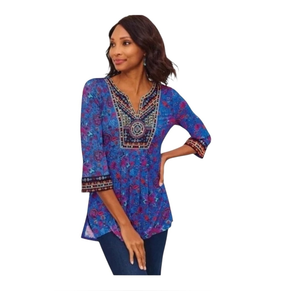 Soft Surroundings Tamuri Floral Beaded Embellished Tunic Top